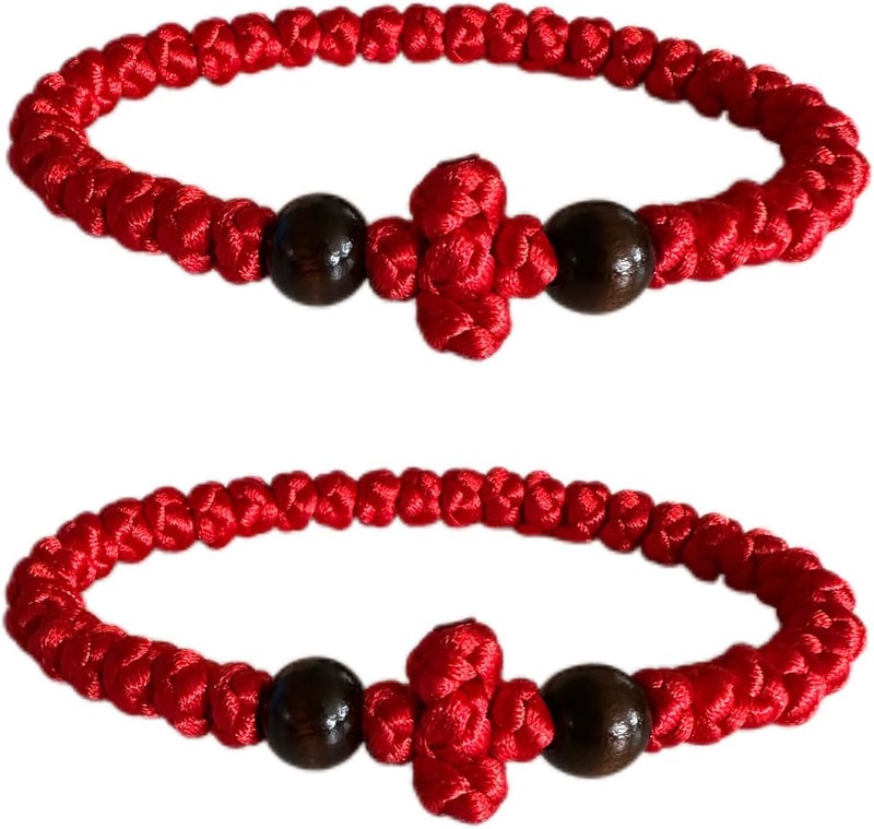 Bovemee Orthodox Prayer Rope Bracelet, 2-Pack Black Chotki Komboskini, Christian Prayer Beads with Cross - Image 1